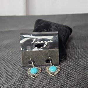 Silver and Turquoise Heart Earrings